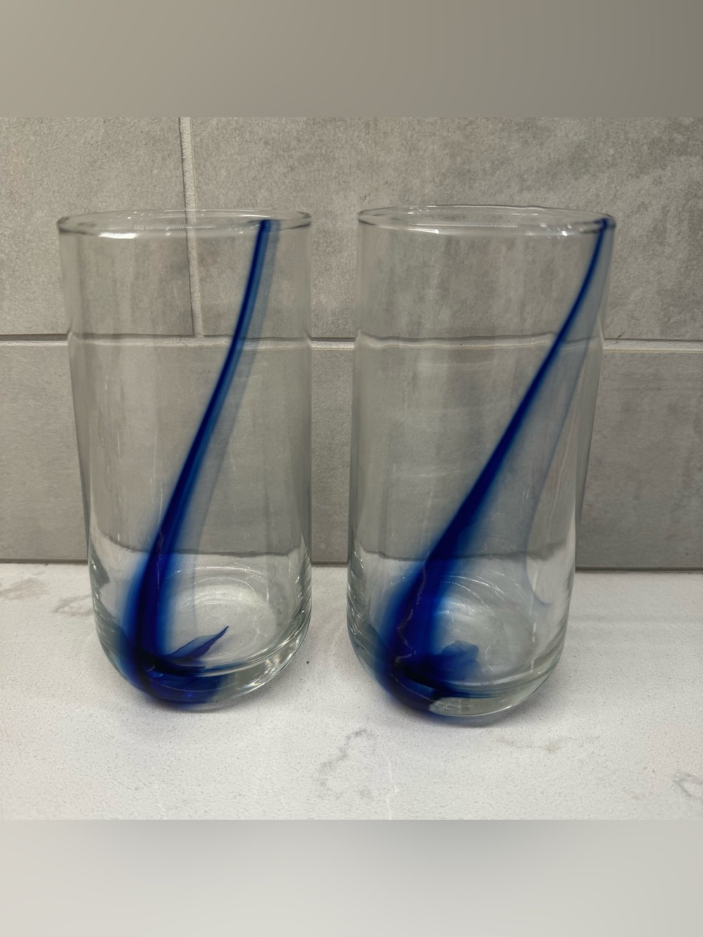 Set of 2 Libbey blue ribbon tumblers glass 6” vintage